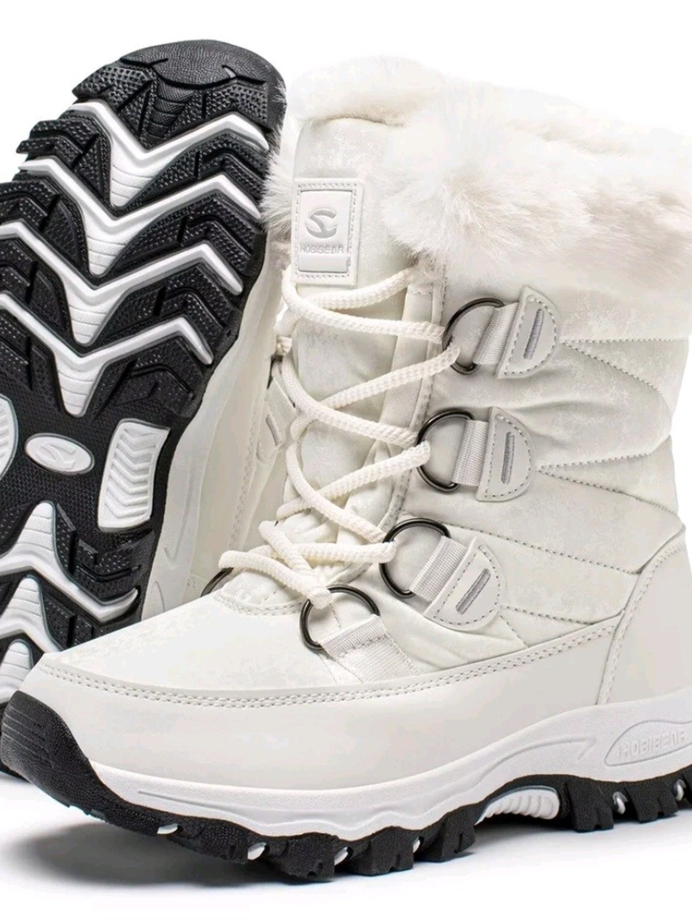 Cream Colored Faux-Fur Winter Snow Boots - Women's Outdoor Ankle Boot